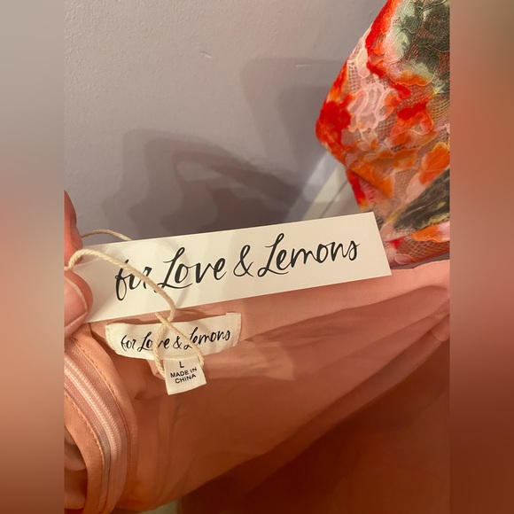 For Love & Lemons Dascha Puff Sleeve Mini Dress Light Pink Floral Lace Large NWT - Picture 13 of 16